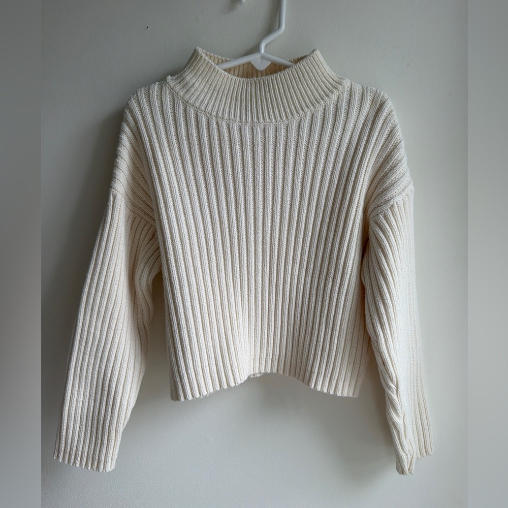 Zara Girls Cream Ribbed Turtleneck Sweater